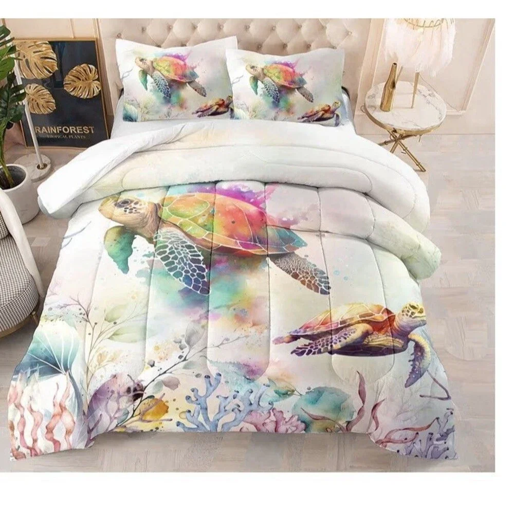 Twin Sea Turtle Comforter Set New 3 Piece Set